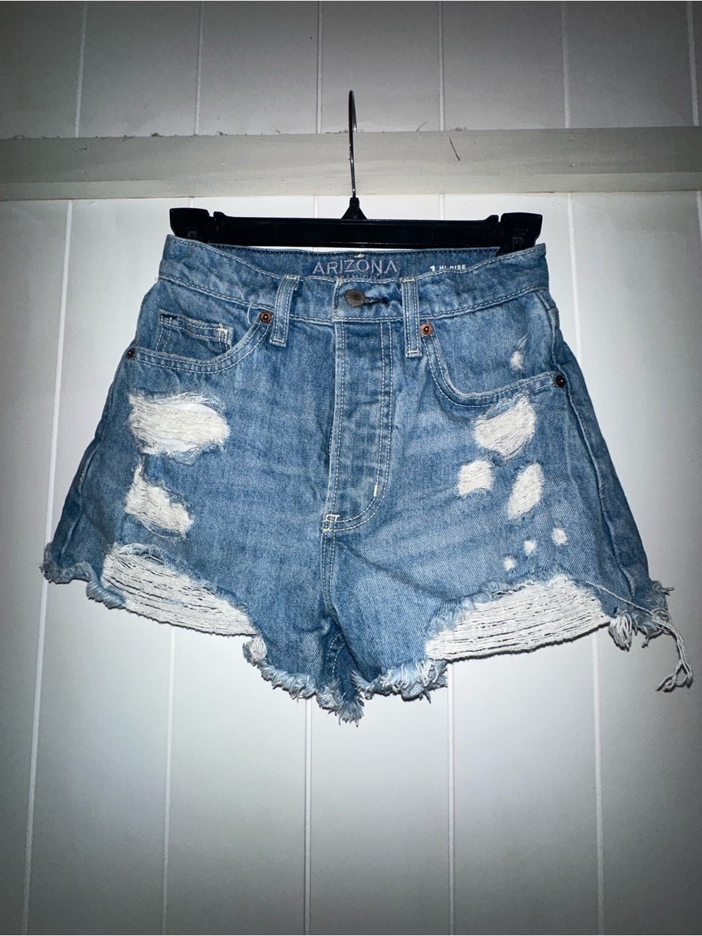 Arizona Jean Company Light Blue Distressed High-Waist Denim Shorts